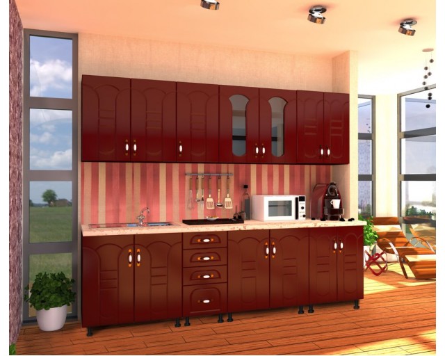 Bucatarie Zebra 2.6 metri MDF rosu tulip